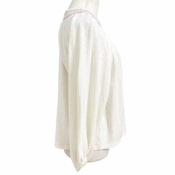 MADEWELL OFF WHITE  SUPERLIGHT JACQUARD EMBROIDERED SMOCKED LONG SLEEVE BLOUSE - Picture 3 of 10